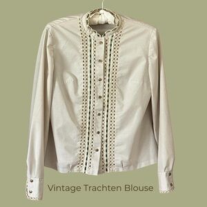 vintage Alpine Trachten dirndl blouse velvet trim size S/M